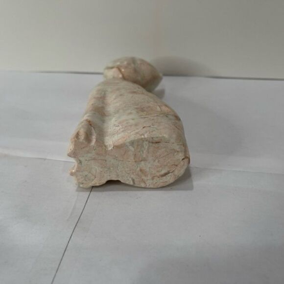 Marble Cat Figurine Large Pink & White Carved Stone  7" by 3" by 1.5" Excellent - Picture 5 of 5